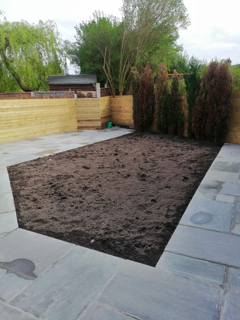 Indian sandstone patio and garden landscaping - before 2