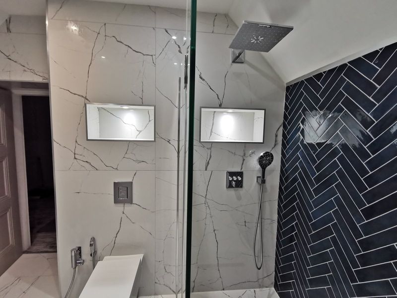 Marble bathroom with walk-in rainfall shower - finished 2